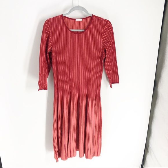 Tomas Maier Fluted Striped Knit Dress Sz 8 - Picture 5 of 7